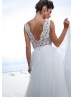 Ivory Lace Tulle Sheer Bodice V Back Long Wedding Dress